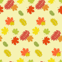 Seamless vector background with yellow and red autumn leaves