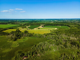 Fototapeta na wymiar Aerial view of rural wisconsin farm fields