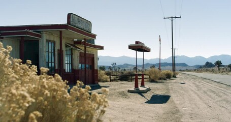 Panning An Abandoned Service Station On The Side Of Desert Road - Lancaster, California
