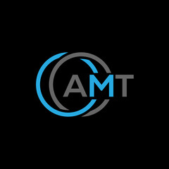 AMT logo monogram isolated on circle element design template, AMT letter logo design on black background. AMT creative initials letter logo concept. AMT letter design.
