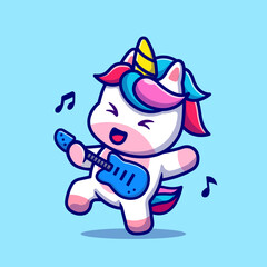 Cute Unicorn Playing Guitar Cartoon Vector Icon Illustration. 
Animal Music Icon Concept Isolated Premium Vector. Flat 
Cartoon Style