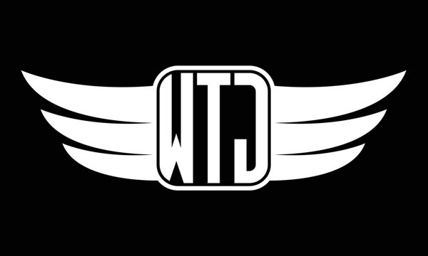 WTJ three-letter Wing logo design. flying Vector template