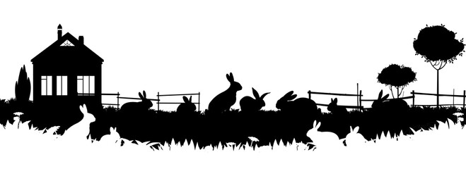 Obraz premium Rabbits are grazing. Picture silhouette. Farm pets. Fur animals. Isolated on white background. Vector