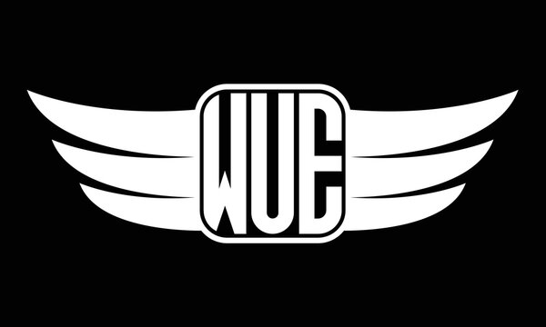 WUE three-letter Wing logo design. flying Vector template