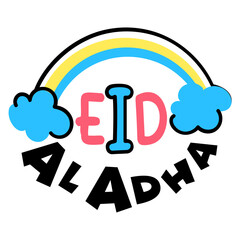 A hand drawn colored icon of eid mubarak