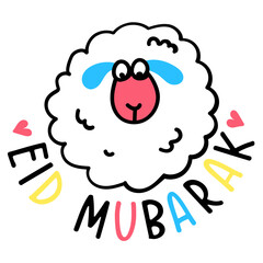 Cute goat face slaughter on eid, doodle icon