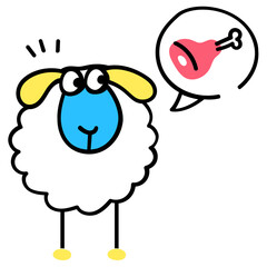 Cute goat face slaughter on eid, doodle icon