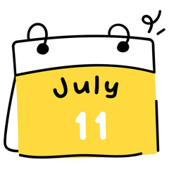 World population day calendar, flat doodle sticker