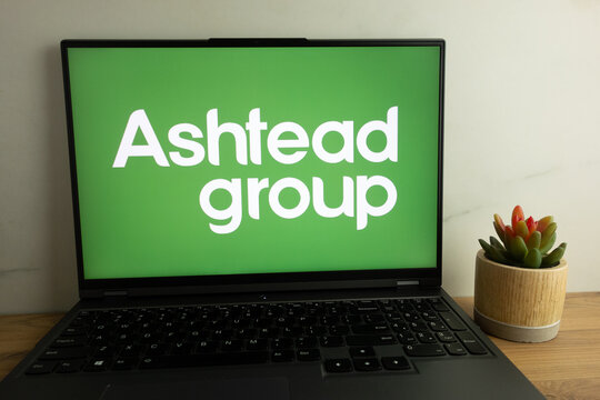 KONSKIE, POLAND - August 04, 2022: Ashtead Group plc British industrial equipment rental company logo displayed on laptop computer
