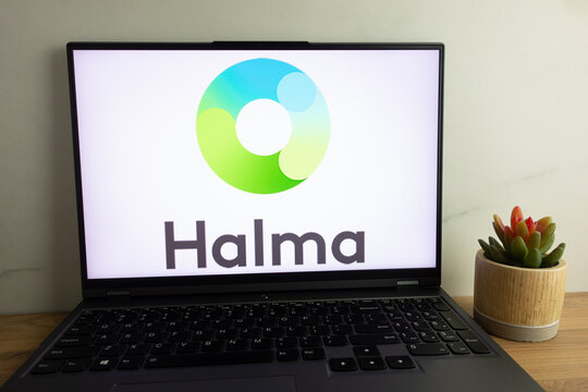 KONSKIE, POLAND - August 04, 2022: Halma plc British global group of safety equipment companies logo displayed on laptop computer