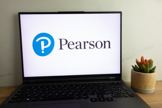 KONSKIE, POLAND - August 04, 2022: Pearson plc British multinational publishing and education company logo displayed on laptop computer