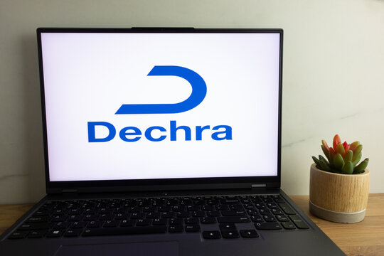 KONSKIE, POLAND - August 04, 2022: Dechra Pharmaceuticals PLC company logo displayed on laptop computer