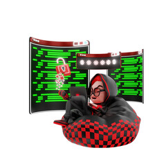 3D character cyber crime illustration