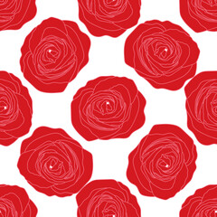 Red big roses, stripes seamless pattern design.