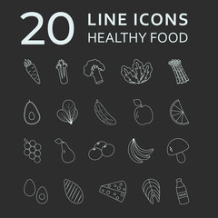 20 outline  white icons of healthy food