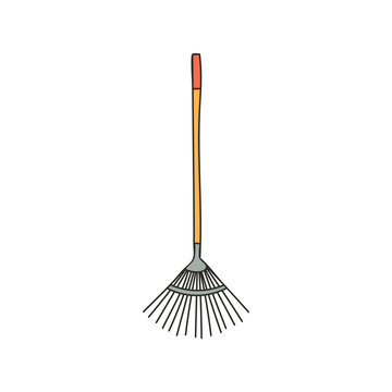 Garden rake colorful illustration in vector. Garden rake colorful icon in vector. Garden broom illustration in vector.