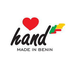 Love hand made in Benin, logo, icon, stamp, sticker with abstract Benin flag