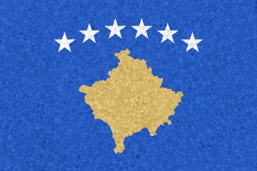 Kosovo flag on styrofoam texture. national flag painted on the surface of plastic foam