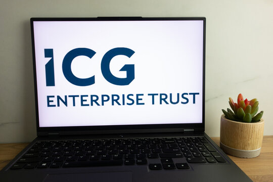 KONSKIE, POLAND - August 04, 2022: Intermediate Capital Group Private Equity Investment Firm Logo Displayed On Laptop Computer