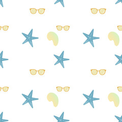 pattern with starfish and sunglasses.vector illustration