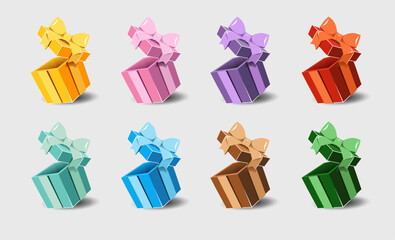 Open gift box with a ribbon bow on a gray background.
   Realistic vector icon for gift,
   birthday or wedding banners