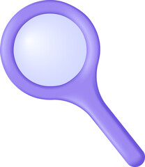 Magnifying glass 3d icon on transparent background. Search violet magnifier optical tool. Business research instrument. Vector illustration