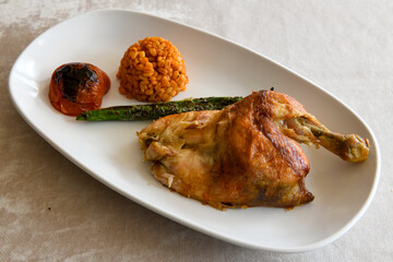 Chicken wings barbeque in a dish with BBQ grill sauce . Izgara tavuk kelebek sis kanat. Tavuk sis, gogus.