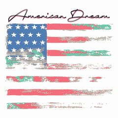 set of grunge banners with flag. america flag. Colorful america flag consisting of stars and stripes. american dream written slogan t shirt print pattern.