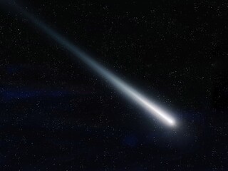 Fototapeta na wymiar Bright shooting star. Meteor trail in the night starry sky. Meteor in the Earth's atmosphere.