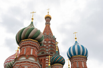 Dome of St. Basil's Cathedral on Red Square in Moscow view from below