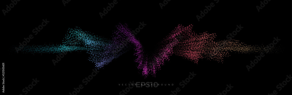 Poster abstract colorful dynamic particle wave graphic vector illustration for multipurpose usage like tech