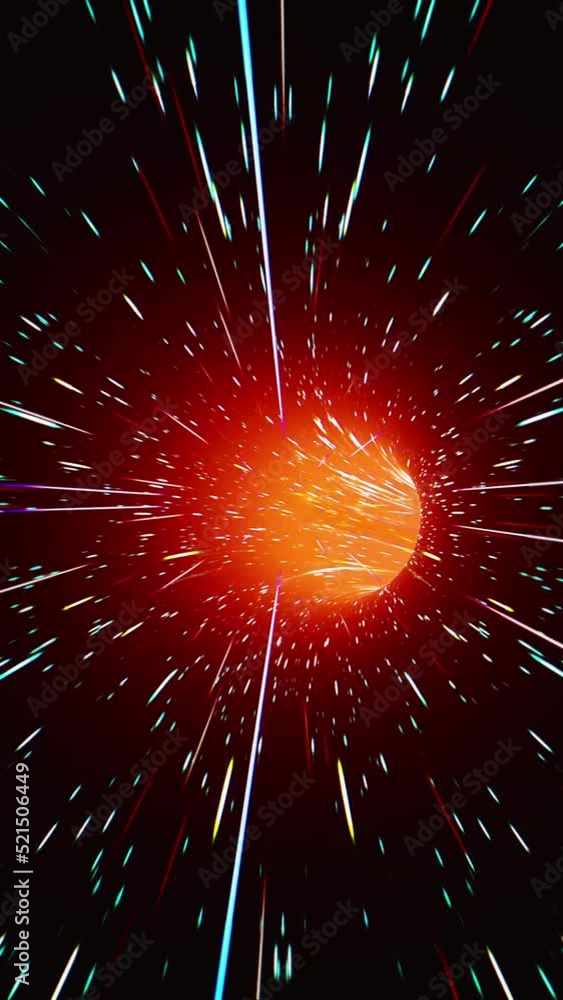 Wall mural 3d rendered vertical animation of ball with high speed lights flying through the galaxy