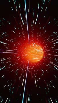 3D rendered vertical animation of ball with high speed lights flying through the galaxy