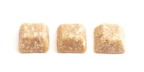 Healthy Vanilla and Almond Granola Energy Bites Isolated on a White Background