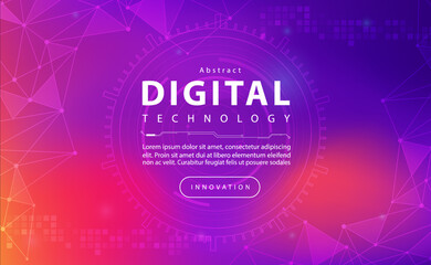 Digital technology banner purple pink background concept, technology light blue effect, abstract tech, innovation future data, internet network, Ai big data, lines dots connection, illustration vector