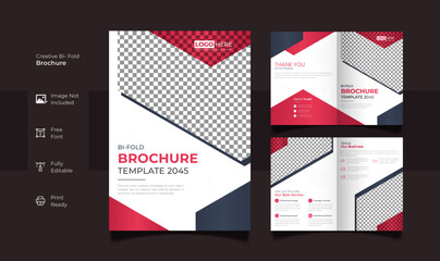 Corporate multipurpose bifold brochure design template with modern, minimal and abstract design editable format