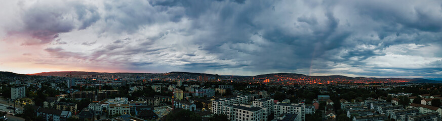 Fototapeta na wymiar big panorama of the city of Zurich in Switzerland in the evening