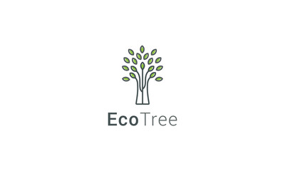 Tree with leaves line art simple natural plantation logo