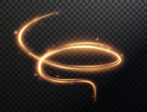 Light Golden Twirl. Curve Light Effect Of Golden Line. Luminous Golden Circle. Light Gold Pedistal, Podium, Platform, Table. Vector PNG.	
