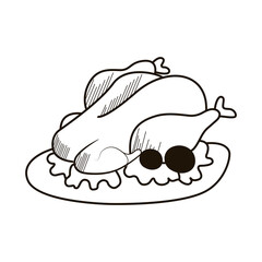 Single hand drawn turkey. Doodle vector illustration. Isolated on white background.