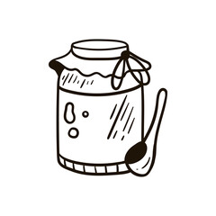 Single hand drawn jar of jam. Doodle vector illustration. Isolated on white background.