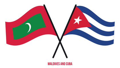 Fototapeta na wymiar Maldives and Cuba Flags Crossed And Waving Flat Style. Official Proportion. Correct Colors.