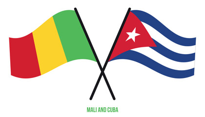 Mali and Cuba Flags Crossed And Waving Flat Style. Official Proportion. Correct Colors.