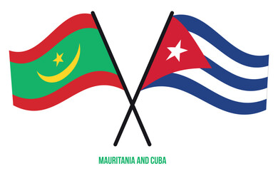 Mauritania and Cuba Flags Crossed And Waving Flat Style. Official Proportion. Correct Colors.