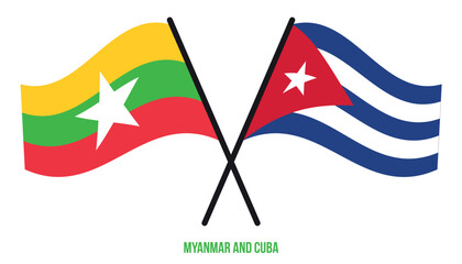 Fototapeta premium Myanmar and Cuba Flags Crossed And Waving Flat Style. Official Proportion. Correct Colors.