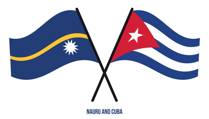 Nauru and Cuba Flags Crossed And Waving Flat Style. Official Proportion. Correct Colors.