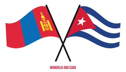 Mongolia and Cuba Flags Crossed And Waving Flat Style. Official Proportion. Correct Colors.