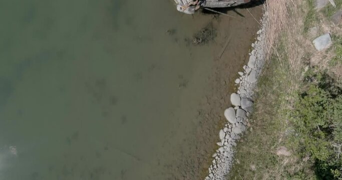 Aerial view of remains of galeas vessel Tamara in the summer on the island of Br&auml;nd&ouml;, Ahvenanmaa, Finland.