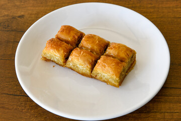 Pistachio baklava. Traditional Middle Eastern Flavors. Traditional Turkish baklava. Local name fistikli baklava