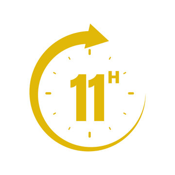 11 hours, icon symbol yellow, time, o'clock Eleven
